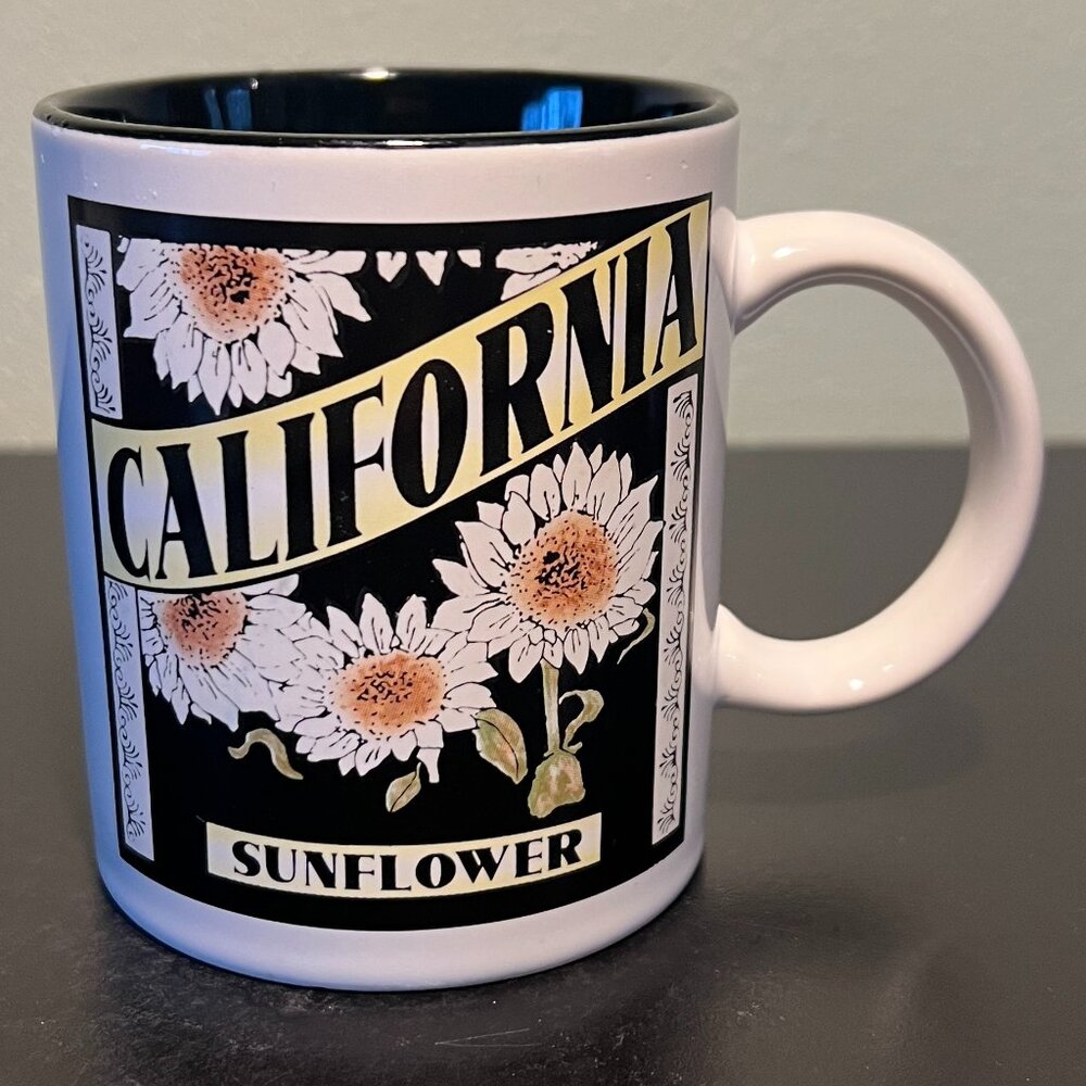 Late 90s Vintage KWC California Sunflower Seed Packet Ceramic Mug 10oz Retro Cup